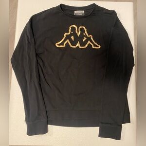Kappa Crew Neck Retro Sport Mesh Back Sweatshirt Black and Gold Size Small